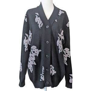 SWIXXZ by Maggie Lindemann Black Lightning Print Button Up Cardigan Size XL